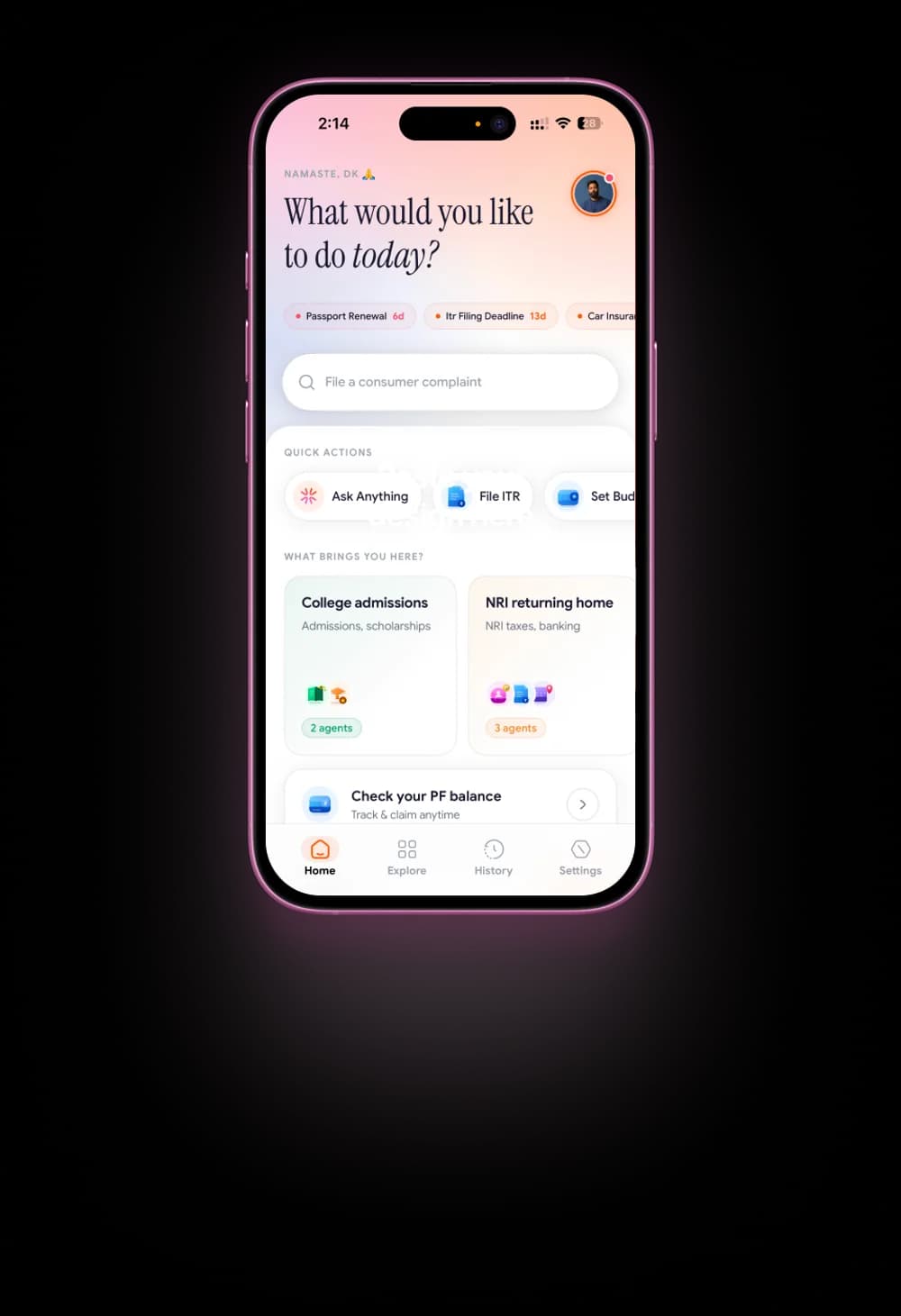 Vaaho app home screen